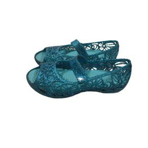 Crocs Blue Sparkle Flower Cutout Girl's Jelly Shoes Size Child C9